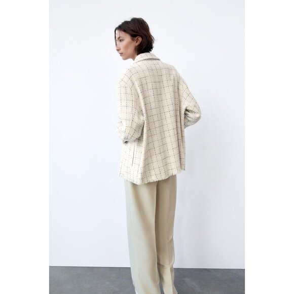 NWOT ZARA White Check Plaid Boucle Tweed Oversized Shirt Jacket Shacket, Size XS - Picture 15 of 16